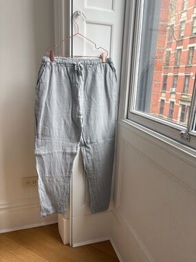 Rate Vintage Italian Relaxed Light Gray Linen Drawstring Trousers S/M